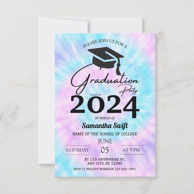 Invitaciones para graduación de Tie Dye Hs (Anverso)