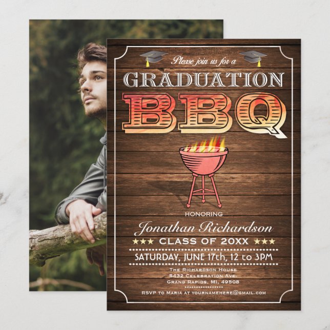 Invitaciones para graduación en barbacoa (Grill &  (Anverso / Reverso)