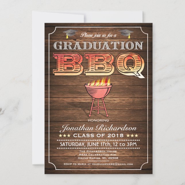 Invitaciones para graduación en barbacoa (parrilla (Anverso)