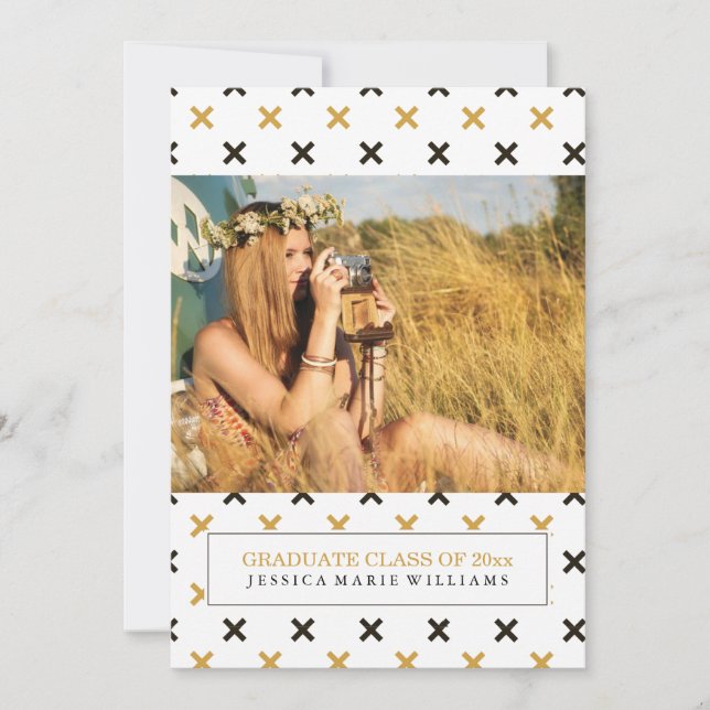 Invitaciones para graduación moderna en negro y or (Anverso)