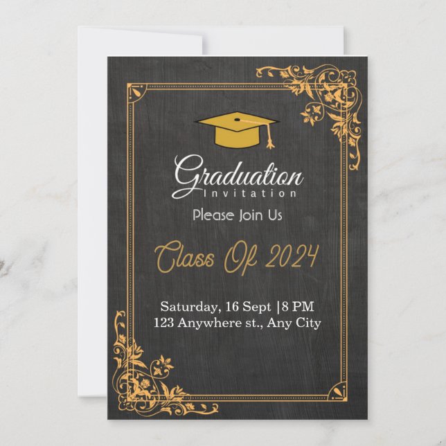 invitaciones para graduación | negro y oro (Anverso)