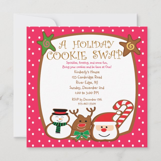 Invitaciones para intercambio de galletas dulces y (Anverso)
