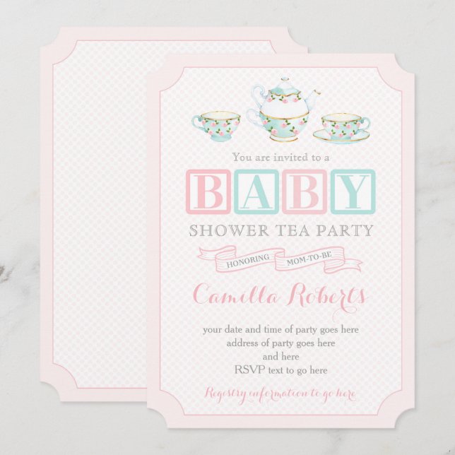 Invitaciones para la bebé de un Fiesta de té  (Anverso / Reverso)