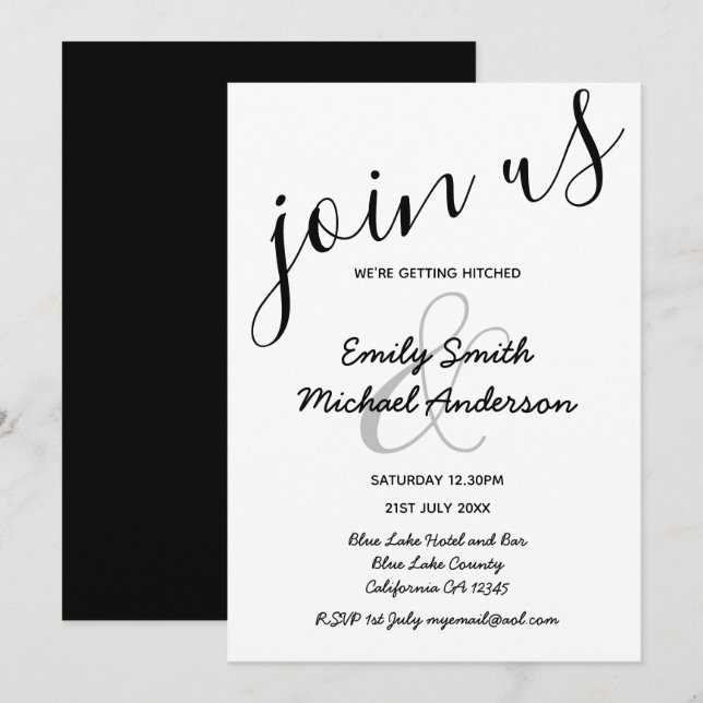 Invitaciones para la boda blanca moderna y moderna (Anverso / Reverso)