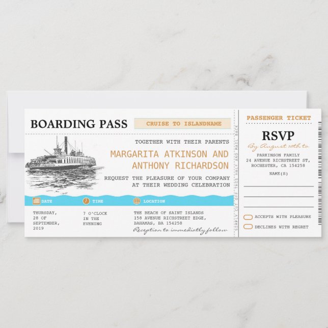 invitaciones para la boda de crucero con tarjeta d (Anverso)