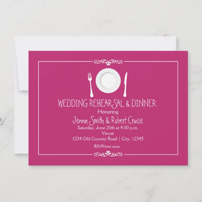 Invitaciones para la cena de ensayo de frambuesa f (Anverso)