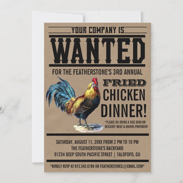 Invitaciones para la cena de pollo frito (Anverso)