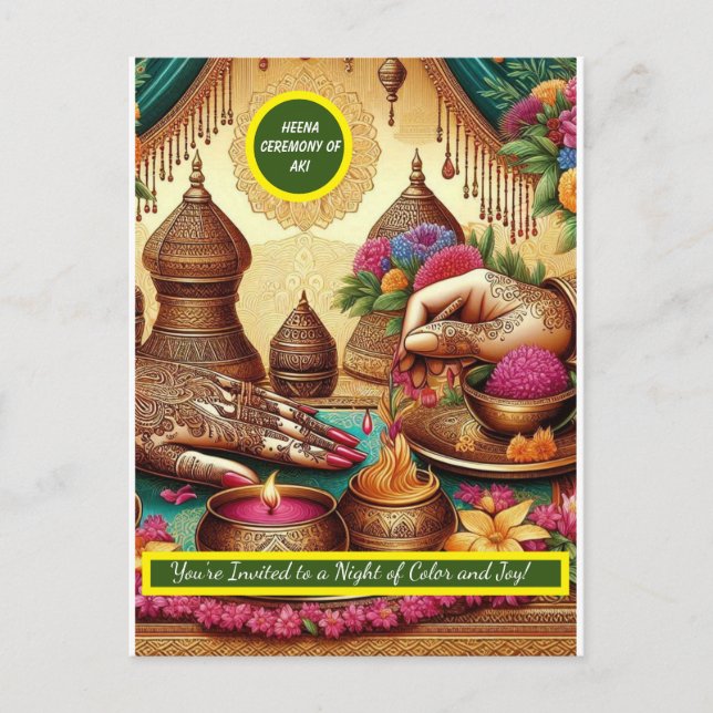 Invitaciones para la ceremonia de Henna de la boda (Anverso)