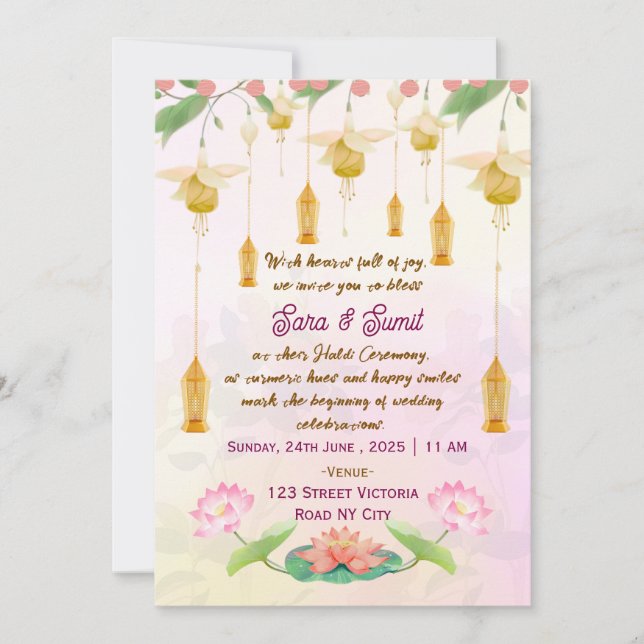 Invitaciones para la Ceremonia Haldi de Boda India (Anverso)