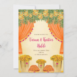 invitaciones para la ceremonia Haldi de bodas indi