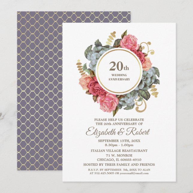 Invitaciones para la Fiesta de Aniversario de Boda (Anverso / Reverso)