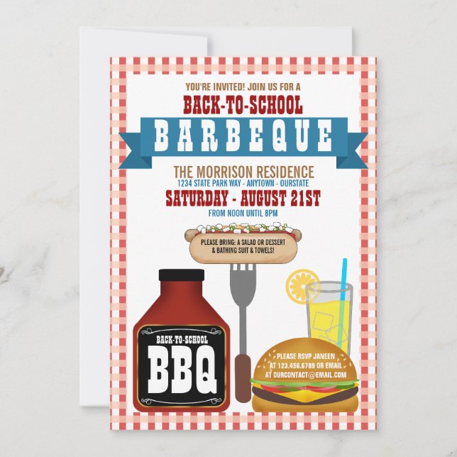 Invitaciones para la Fiesta de Barbacoa de Regreso (Anverso)