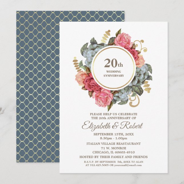 Invitaciones para la Fiesta de Bodas de Porcelana (Anverso / Reverso)