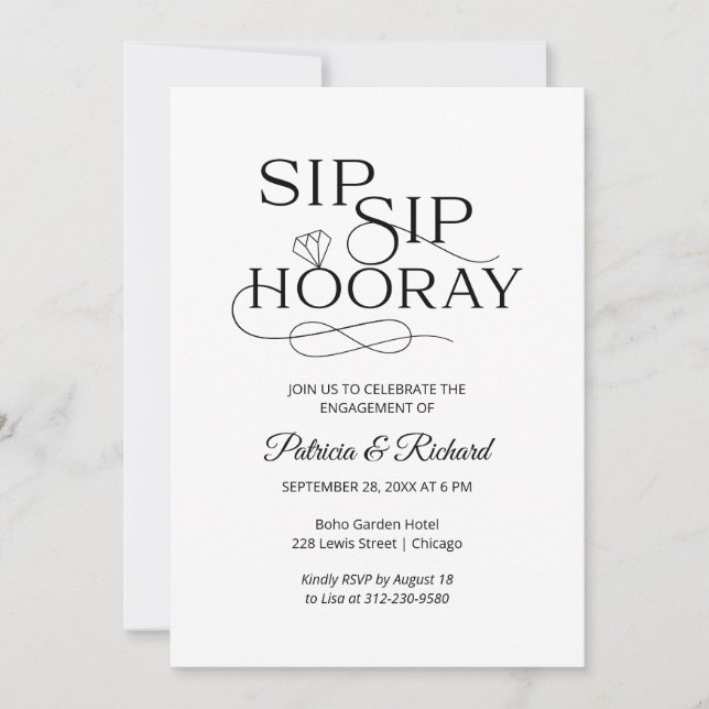 Invitaciones para la fiesta de compromiso Sip Sip  (Anverso)