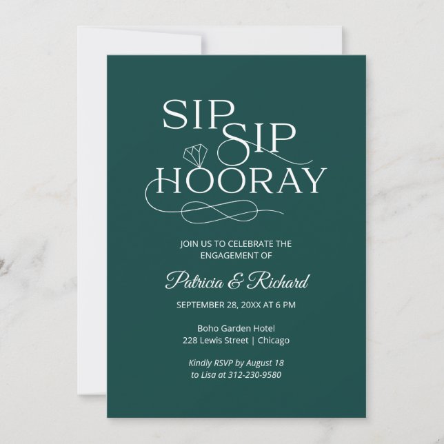 Invitaciones para la fiesta de compromiso Sip Sip  (Anverso)