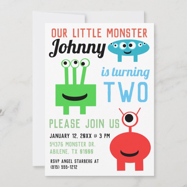 Invitaciones para la fiesta de cumpleaños de monst (Anverso)