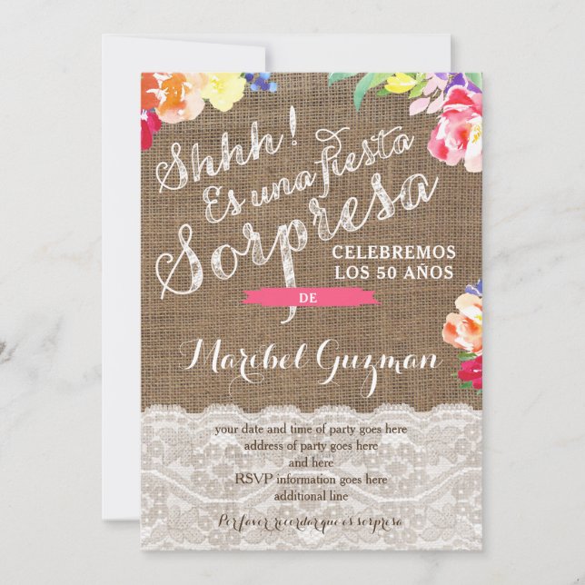 Invitaciones para la fiesta de cumpleaños de Surpr (Anverso)