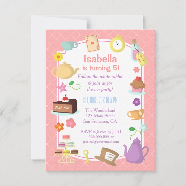 Invitaciones para la Fiesta de Cumpleaños de Té de (Anverso)