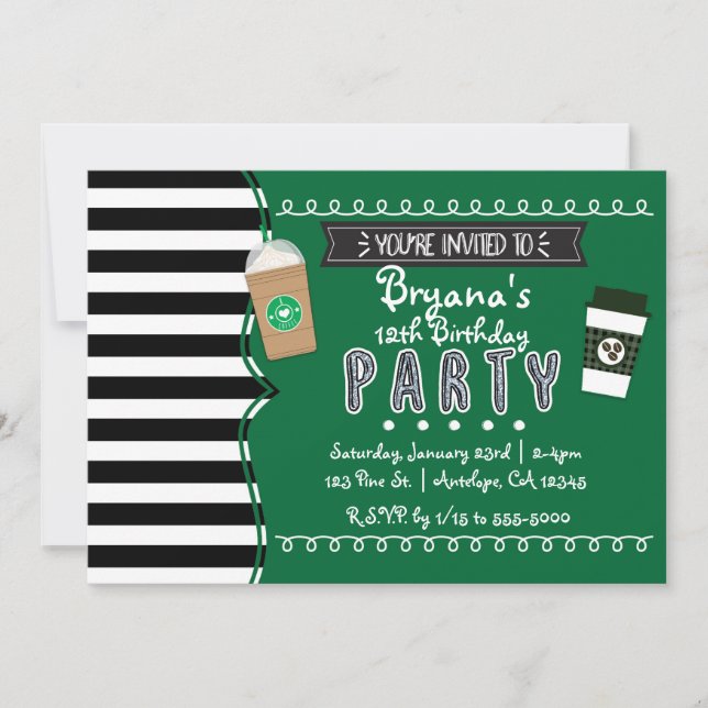 Invitaciones para la fiesta de cumpleaños del café (Anverso)