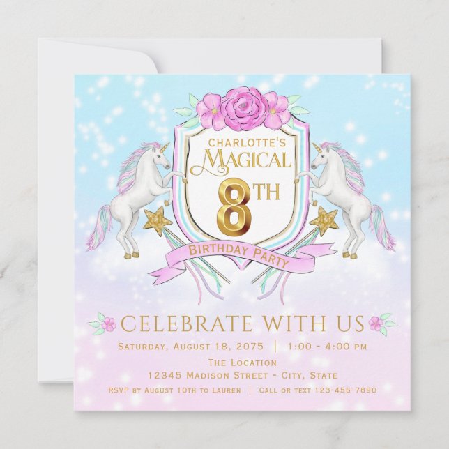 Invitaciones para la fiesta de cumpleaños número 8 (Anverso)