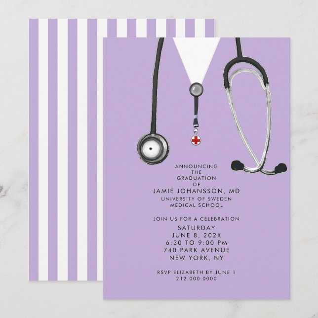 Invitaciones para la fiesta de graduación de médic (Anverso / Reverso)