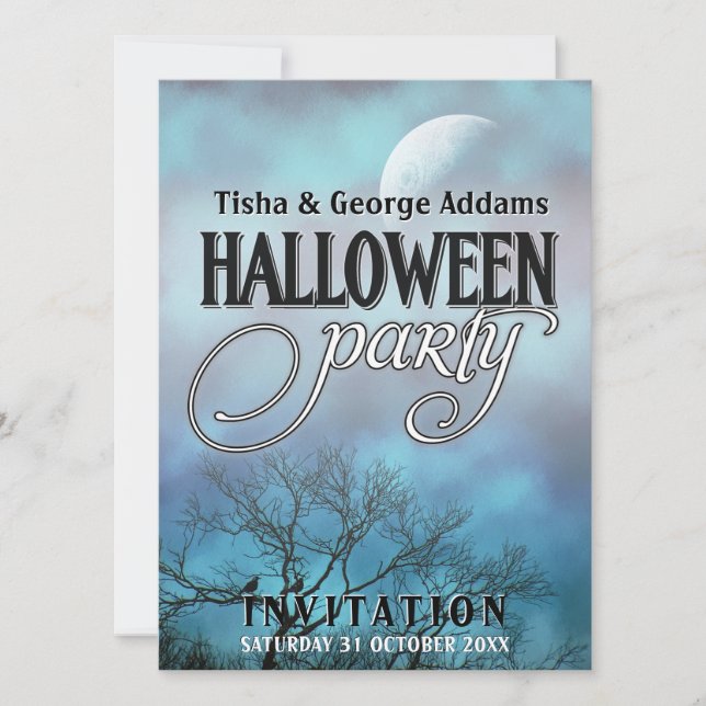 Invitaciones para la fiesta de Halloween con nubes (Anverso)