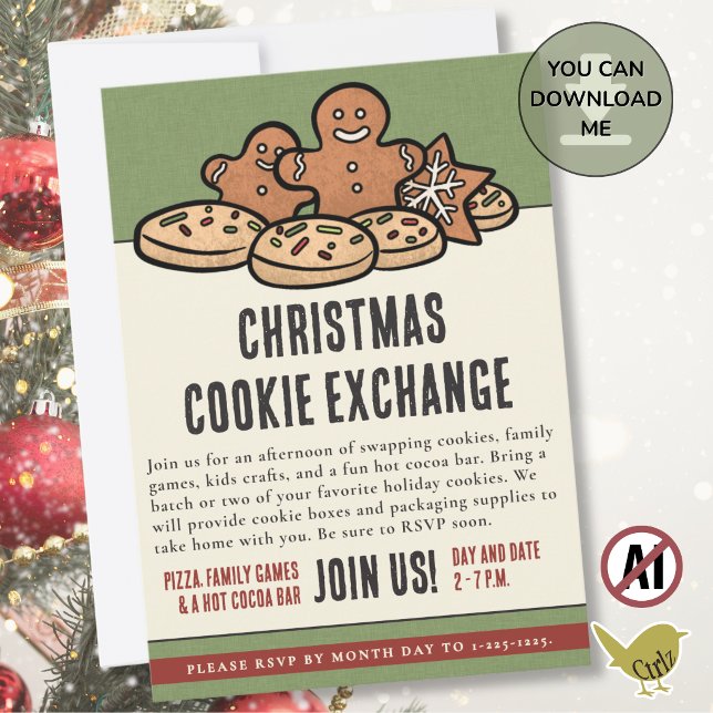 Invitaciones para la fiesta de intercambio de gall (This cute, customizable Christmas cookie exchange party invitation is also available for download.)