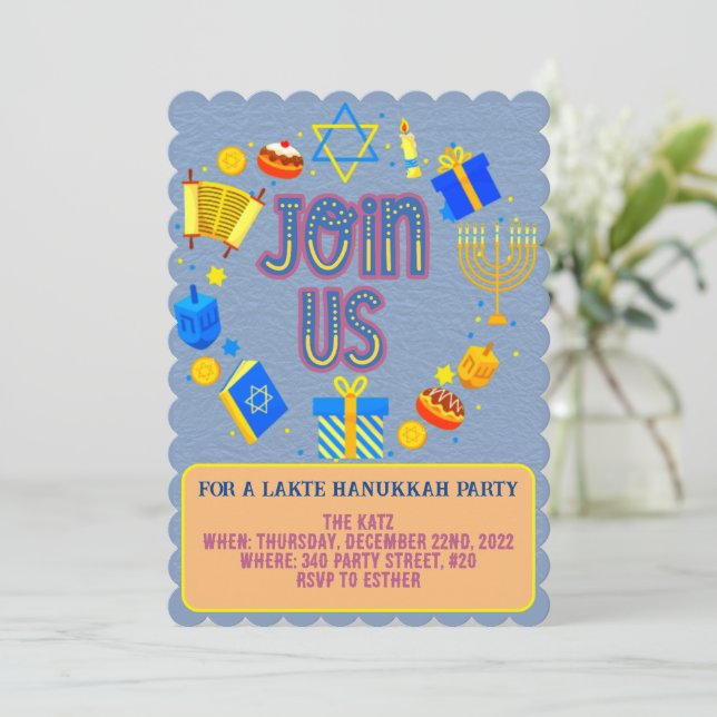 Invitaciones para la Fiesta de Janucá con Diseño d (Anverso de pie)