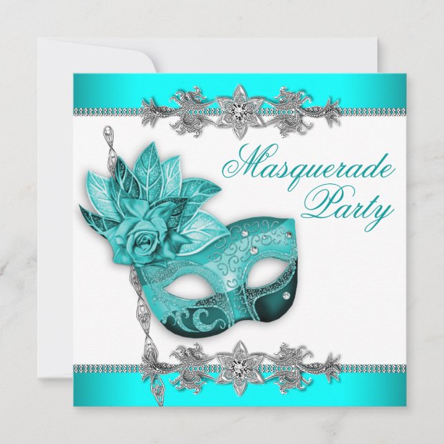 Invitaciones para la fiesta de la mascarada azul t (Anverso)