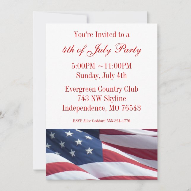Invitaciones para la fiesta del Cuatro de Julio o  (Anverso)