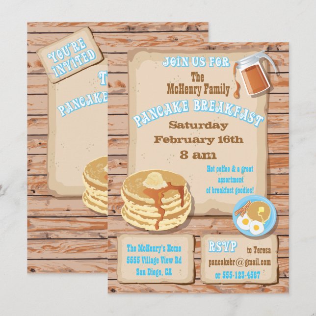Invitaciones para la fiesta del desayuno con panqu (Anverso / Reverso)