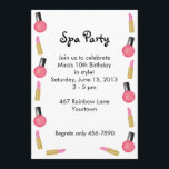 Invitaciones para la fiesta Kids Spa con cosmético<br><div class="desc">Este fiesta spa infantil invita a disfrutar de un colorido borde de pintalabios y esmalte de uñas. Es perfecto para días de spa y fiestas de cumpleaños. Personalizar su redacción y detalles. Coincide con nuestra línea de favoritos de la fiesta de spa para niños en GCDSpa.com.</div>