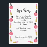 Invitaciones para la fiesta Kids Spa con cosmético<br><div class="desc">Este fiesta spa infantil invita a disfrutar de un colorido borde de pintalabios y esmalte de uñas. Es perfecto para días de spa y fiestas de cumpleaños. Personalizar su redacción y detalles. Coincide con nuestra línea de favoritos de la fiesta de spa para niños en GCDSpa.com.</div>