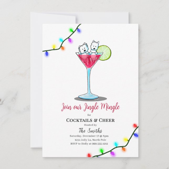 Invitaciones para la fiesta navideña de Westie (Anverso)