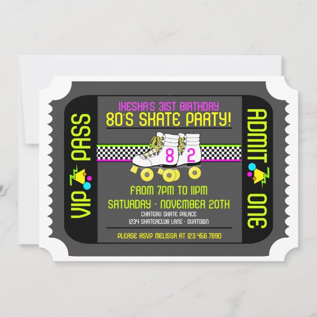 Invitaciones para la fiesta Rollerskate Ticket Sty (Anverso)
