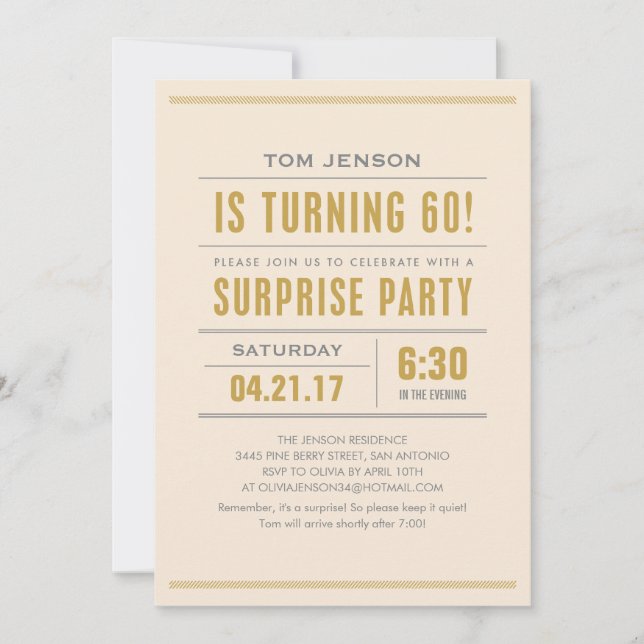Invitaciones para la fiesta sorpresa de cumpleaños (Anverso)