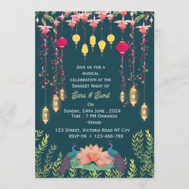 Invitaciones para la noche de Sangeet de la boda i (Anverso)