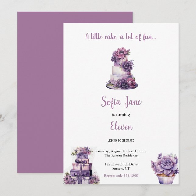 invitaciones para la tarta de cumpleaños morado li (Anverso / Reverso)