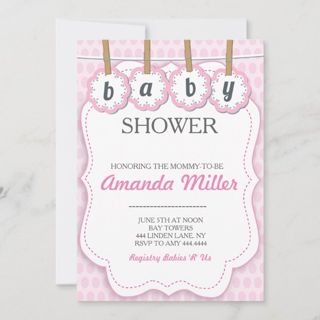 Invitaciones para la tela de Baby Shower rosa (Anverso)