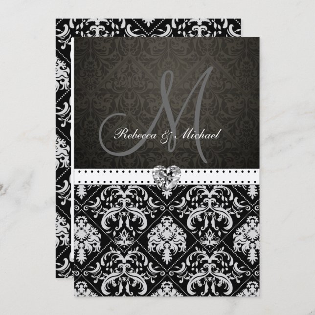 Invitaciones para matrimonio con Damasco metálico  (Anverso / Reverso)