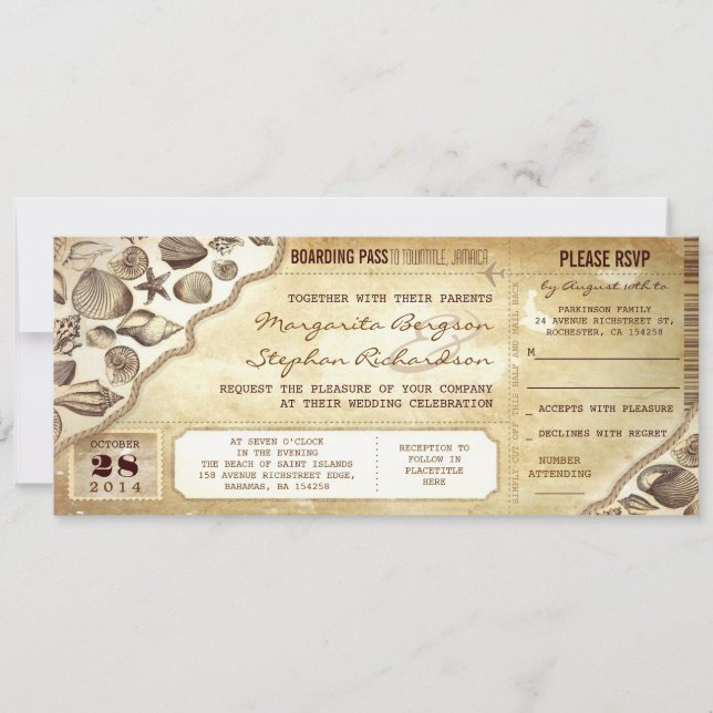 invitaciones para pases de boda náutico (Anverso)