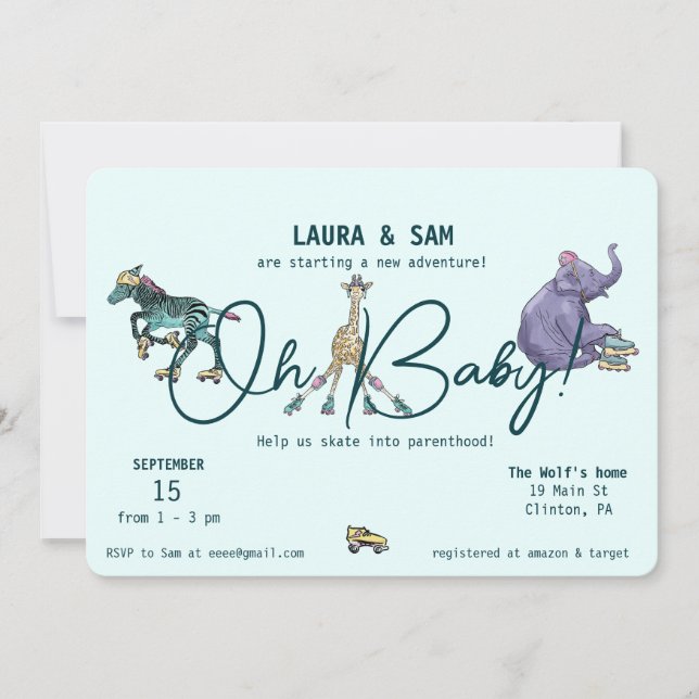 Invitaciones para patinar para la ducha de bebé (Anverso)