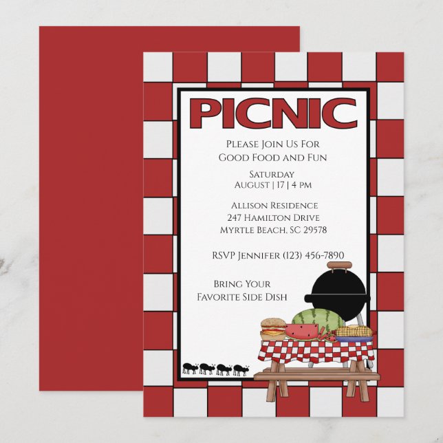 Invitaciones para picnic (Anverso / Reverso)