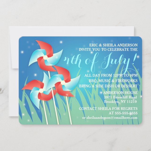 Invitaciones para picnic de bonito 4 de julio (Anverso)