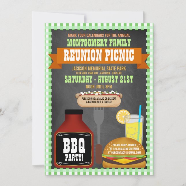 Invitaciones para Picnic de Reunión Familiar (Anverso)