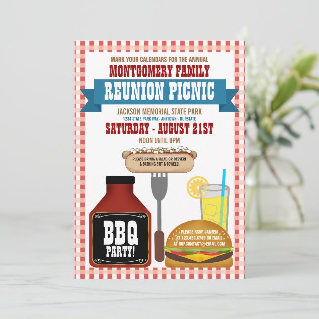 Invitaciones para Picnic de Reunión Familiar (Anverso de pie)