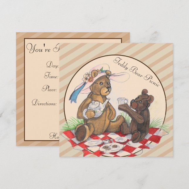 Invitaciones para picnic del oso de peluche (Anverso / Reverso)