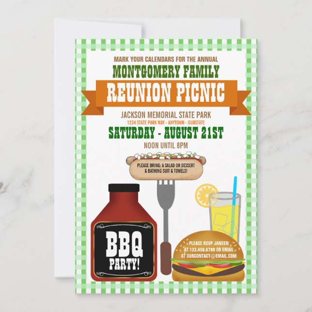 Invitaciones para picnic familiares de Reunión (Anverso)