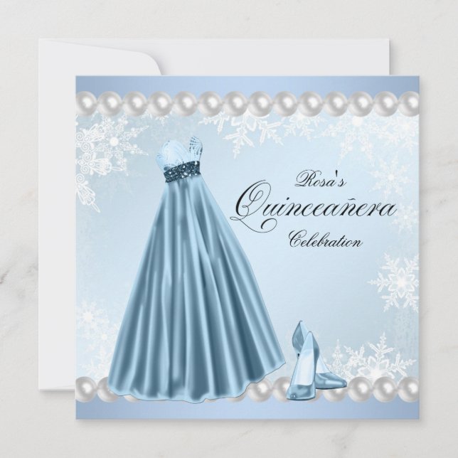 Invitaciones para Quinceanera con copo de nieve az (Anverso)