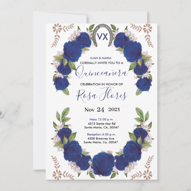 Invitaciones para Quinceanera Invitation, Rosas Bl (Anverso)